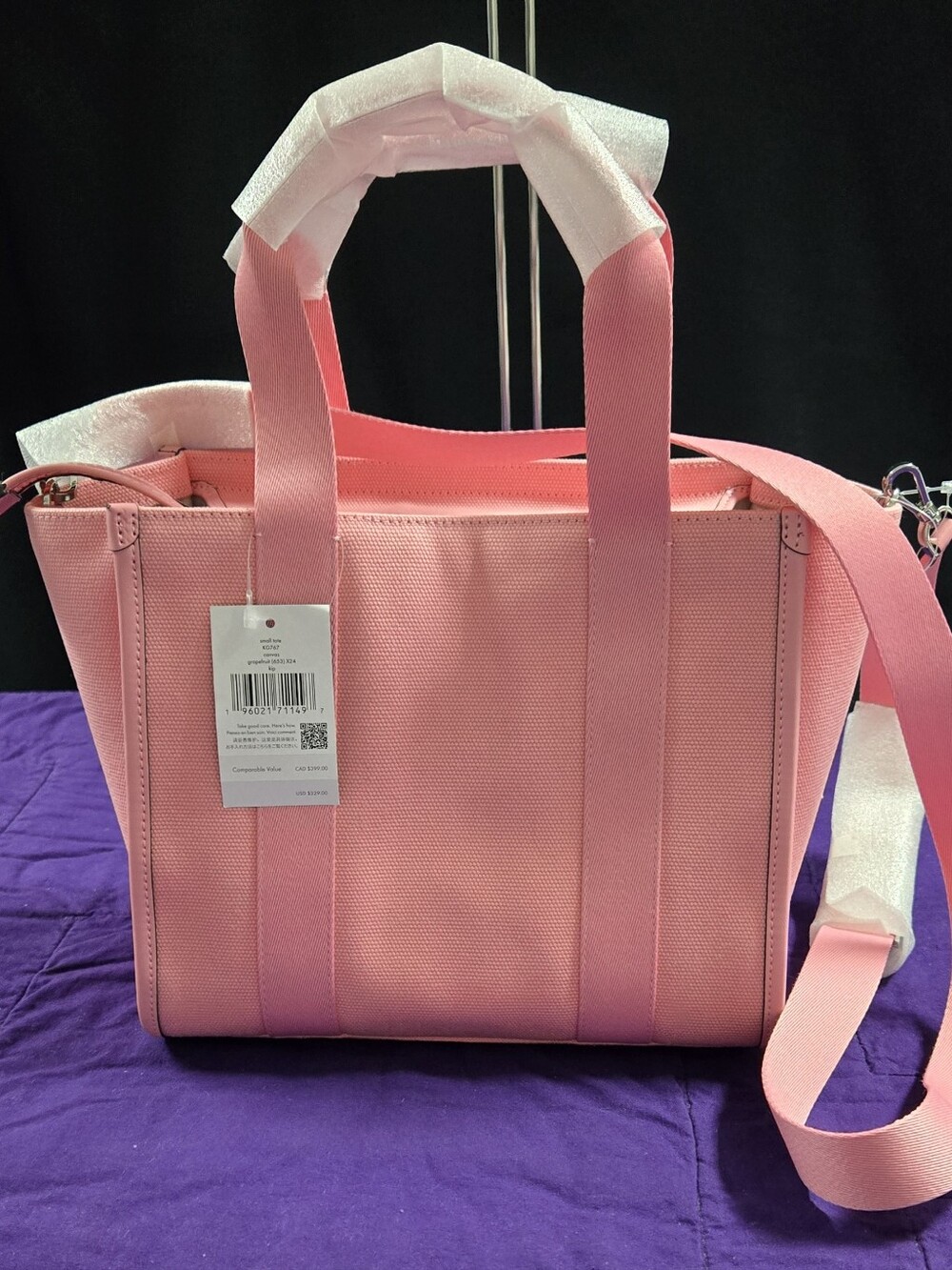 NWT Kate spade Kip pink canvas tote with detachable strap - Picture 2 of 5